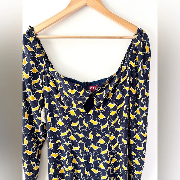 STAUD | Josephine Navy Abstract Wave Long Sleeve Cutout Slit Dress New NWT 2 - Picture 5 of 12